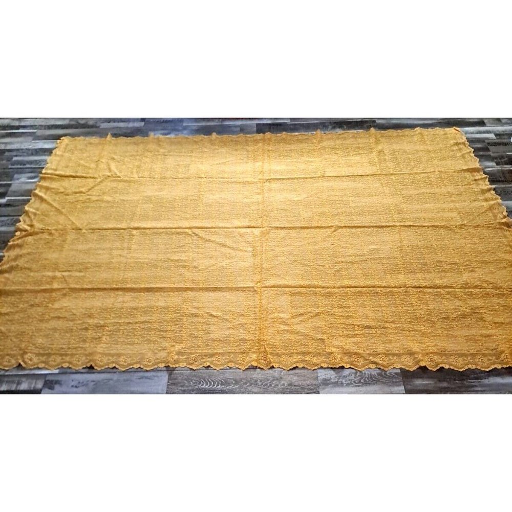 Vintage Tablecloth Yellow Lace Flowers Rectangular Large Cottagecore 88x62